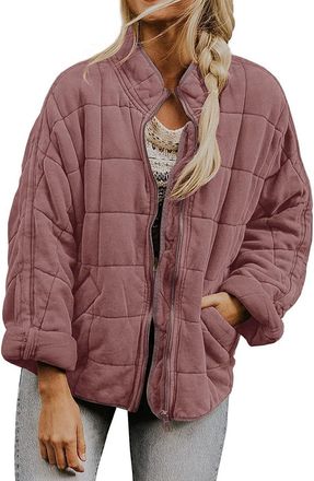 Generic oversized fleece jacket women women quilted jacket Winter Jackets for Women UK Retro Solid Color Long Sleeve Padded Coats With Pockets Casual Hooded O