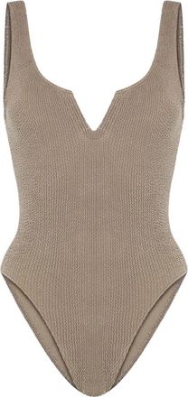 Sorbet Island Beige Gerimpeld Badpak met Stickers - Dames - Badpakken - Beige - ONE Size - Polyester - Badmode