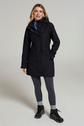 Mountain Warehouse Cloud Burst WoMens Textured Jacket Waterproof Adjustable Hood Rain Coat Black - Size 10 UK