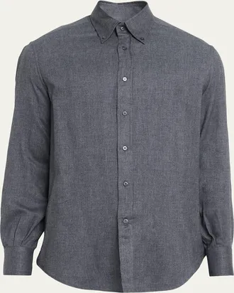 Brunello Cucinelli Mens Flannel Chevron Button-Down Shirt