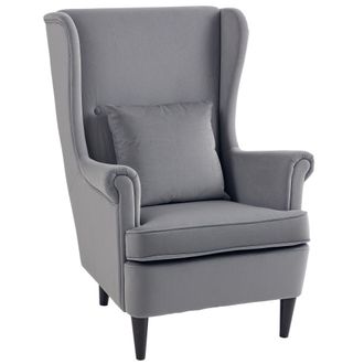 HOMCOM Wingback Chair - Modern Accent Chair For Living Room Bedroom - Grey | TJ Hughes