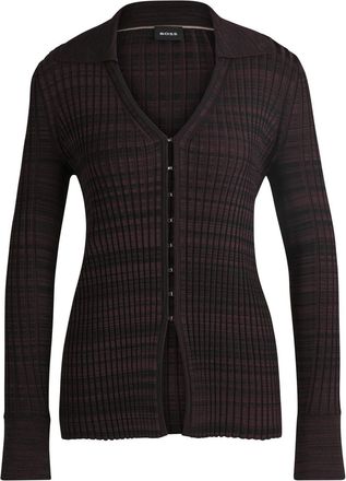 HUGO BOSS Womens V-Neck Shirt Collar Long Sleeve Sweater in Open Miscellans - Dark Red - Size 8 UK