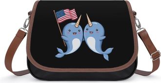 Generic Cute Narwhals U.S. Flag Fashion Womens Crossbody Bags Novelty Handbag Shoulder Bag Purse