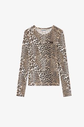 Ganni Mixed Leopard Rib Long-sleeve - Size XXS Organic Cotton