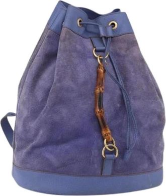Gucci Pre-owned Suede Vintage Rugzak - Dames - Vintage Rugzakken - Blauw - ONE Size - Leer - Vintage