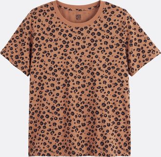 La Redoute Collections T-shirt met korte mouwen en ronde hals, luipaardprint