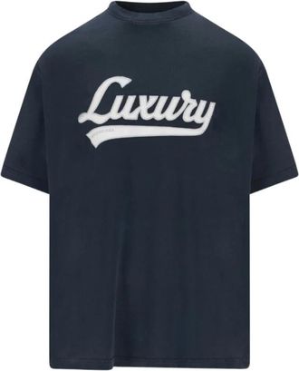 Balenciaga Luxury Script Oversized T-Shirt - Heren - T-shirts - Blauw - XS - Katoen - Tops