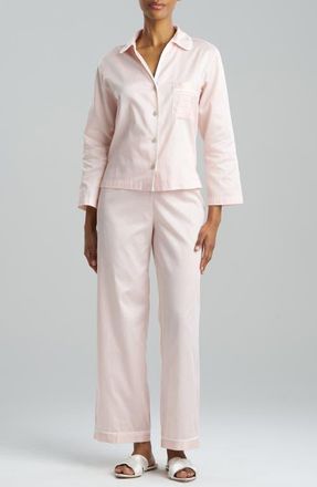 Natori Embroidered Trim Cotton Sateen Pajamas in Blush at Nordstrom, Size X-Small
