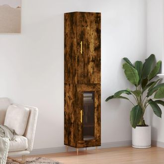 vidaXL Vidaxl - Aparador De Madera Contrachapada Roble Ahumado 34,5x34x180 Cm