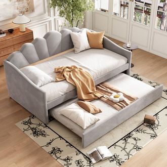 Matteo Upholstered Bed, 3FT Single Bed Bottom With Trundle Bed in Grey | Size: Single Fitted