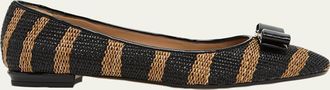 Ferragamo Varina Zebra-Printed Raffia Ballerina Flats