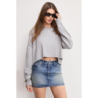 Good American Womens Cozy Knit Crew Neck | Melange Grey, Size Large | Good American by Khlo&Egrave; Kardashian