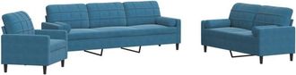 vidaXL Juego De Sof&aacute;s Con Cojines 3 Piezas Terciopelo Azul Vidaxl