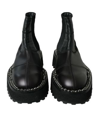 Dolce & Gabbana Black Leather Slip On Stretch Chelsea Boots Mens Shoes