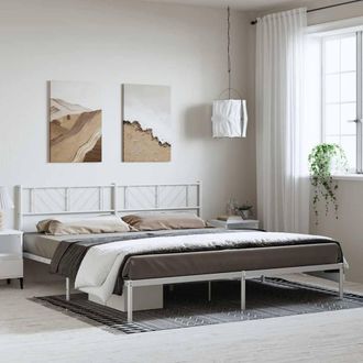 Berkfield Home Metal Bed Frame with Headboard White 193x203 cm