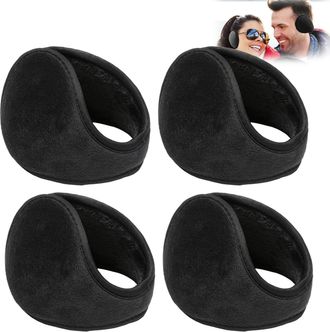 Generic 4 Pcs Winter Ear Muffs for Men Women,Foldable Adjustable Classic Fleece Ear Warmers Soft Plush Back The Head Earmuffs Unisex Warm Sleeping Ear Covers 
