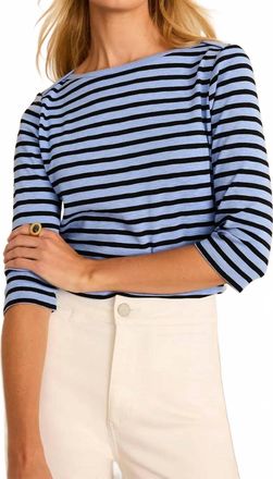 Nic+Zoe Stripe 3/4 Sleeve Tee In Blue