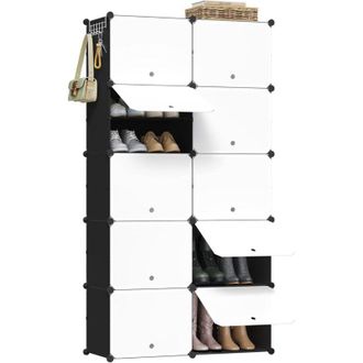 Woltu Scarpiera Modulare 10 Scomparti Mobile Porta Scarpe Componibile 40 Paia Salvaspazio, Bianco + Nero - Woltu