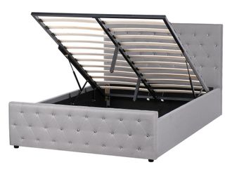 Beliani Cama matrimonial de tejido gris 140x200