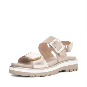 Ara Womens Marbella Adjustable Sandal In Sand Metallic Leather/suede