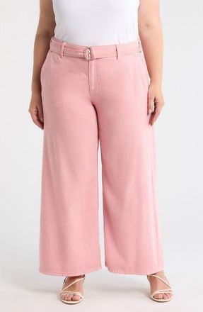 Liverpool L.A. Stride Belted High Waist Ankle Wide Leg Jeans in Misty Blush at Nordstrom, Size 16W
