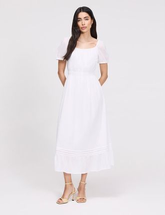 Finery Petite Mandy Cotton Voile Midi Dress in White at Nordstrom, Size 14