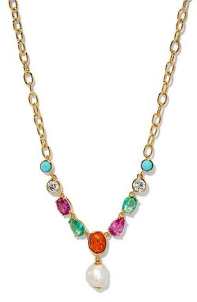 Nadri Frieda Faux Pearl Drop Frontal Necklace in Gold at Nordstrom