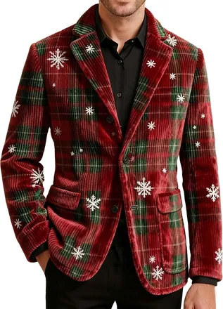 Generic Mens Christmas Blazer Corduroy Jacket Ugly Christmas Blazer Jackets Xmas Festive Costume Slim Fit Single-Breasted Suit Jacket Novelty Xmas Tuxedo Holi