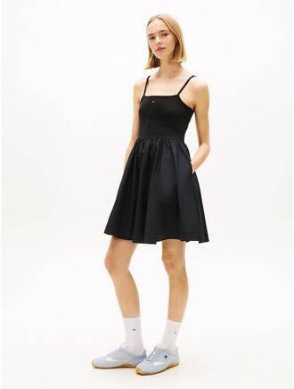 Tommy Hilfiger Womens Tommy Jeans Mixed-Media Mini Dress - Black - XL