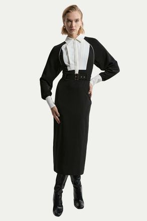 Karen Millen Twill Collared Woven Midi Dress in Mono at Nordstrom, Size 10