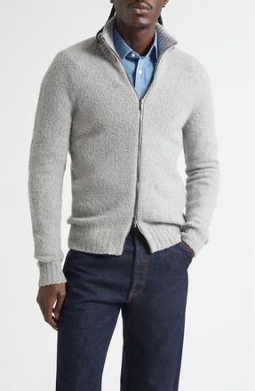 Thom Sweeney Full Zip Cashmere & Wool Blend Cardigan in 038 Lite Grey at Nordstrom, Size X-Large