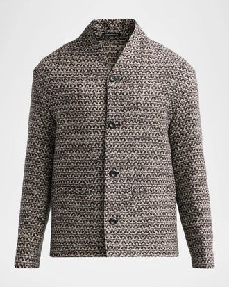 Emporio Armani Men & apos;s Wool Geo Tweed Effect Cardigan Jacket