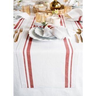 Solino Home Linen Table Runner for Dining Table, Holiday and Everyday Table Decor - French Stripe in Red And White at Nordstrom, Size Xx-Large