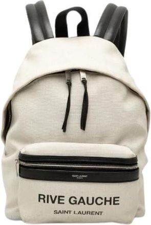 Saint Laurent Pre-owned Rive Gauche linnen leren rugzak - Dames - Vintage Rugzakken - Wit - ONE Size - Linnen - Vintage