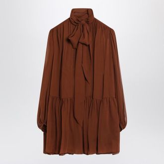 Saint Laurent Rust-Colored Lavalli&egrave;re Dress