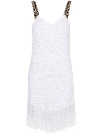 Balmain fringed Lurex tweed minidress - White