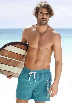 s.Oliver Badeshorts S.OLIVER, Herren, Gr. XXL (58/60), N-Gr, blau (petrol), Microfaser, Polyester, unifarben, Badehosen Badeshorts, mit seitlichem Logodruck