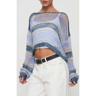 Princess Polly Perren Stripe Sheer Sweater in Blue Stripe at Nordstrom, Size Medium