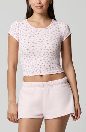 Florence By Mills Ditsy Floral Stretch Cotton Crop Baby T-Shirt in Petit Jardin Pink/Pink at Nordstrom, Size Xx-Small