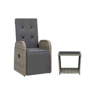 vidaXL 2 Piece Garden Dining Set with Cushions Grey Poly Rattan Vidaxl