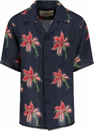 Valentino Shirt met korte mouwen met bloemenprint - Heren - Overhemden - Blauw - Maat: L