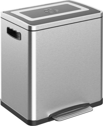 HOMCOM Cestino Rifiuti a 2 Sezioni da 15L in Acciaio e PP 40x34.8x47.5 cm
