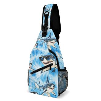 Generic Sharks Wearing Glasses Funny Unisex Shoulder Bags Casual Crossbody Chest Bag Sling Backpack for Hiking Cycling Travel