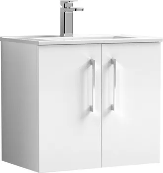 Balterley Balterley Modern Bathroom 2 Soft Close Door & Minimalist Wall Hung Vanity Unit Basin, Gloss White, 440mm