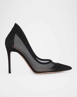 Gianvito Rossi 95mm Mesh and Suede Pointed-Toe Pumps