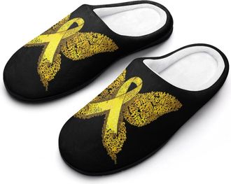 Generic Yellow Cancer Ribbon Butterfly Mens House Slippers Memory Foam Washable Cotton Slip on Home Shoes