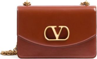 Valentino Garavani Bruin Leren Vain Schoudertas - Dames - Schoudertassen - Bruin - ONE Size - Leer - Tassen
