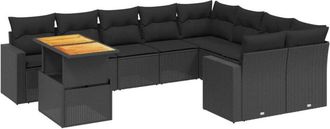 vidaXL Vidaxl - Set De Sof&aacute;s De Jard&iacute;n 10 Pzas Cojines Rat&aacute;n Sint&eacute;tico Negro
