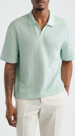 Open Edit Knit Johnny Collar Polo in Green Cloud at Nordstrom, Size Xx-Large