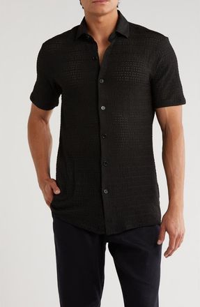 T.R. Premium Textured Knit Short Sleeve Button-Up Shirt in Black at Nordstrom Rack, Size Xx-Large